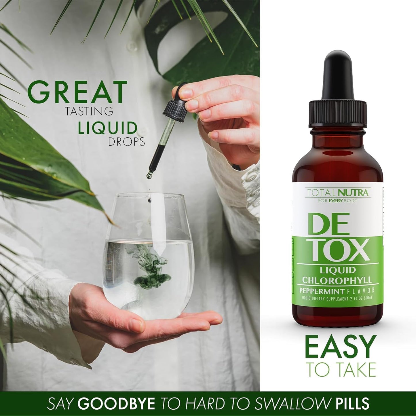 50mg Vegan Liquid Chlorophyll Drops for Energy Boost, Immune Support, Skin Care, Mint Flavor - 2 Pack - Non-GMO, Gluten Free