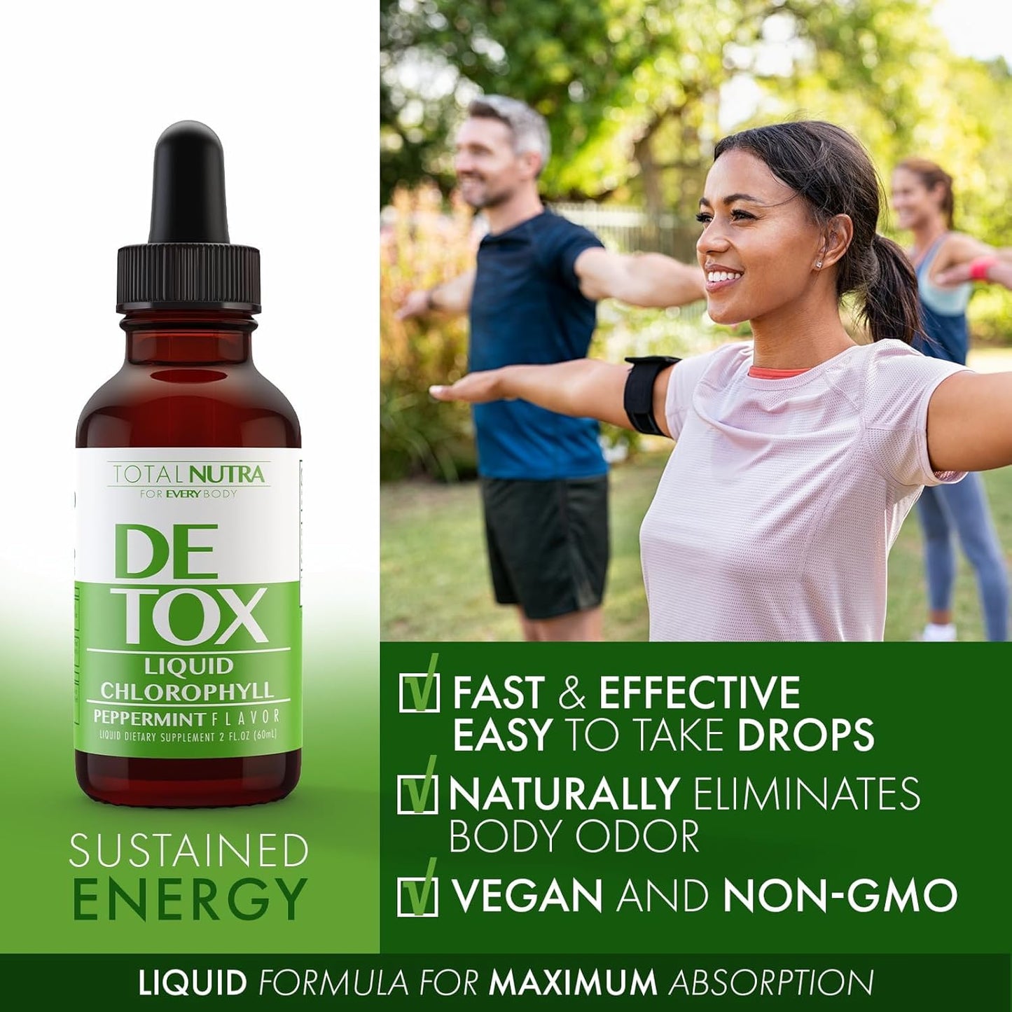 50mg Vegan Liquid Chlorophyll Drops for Energy Boost, Immune Support, Skin Care, Mint Flavor - 2 Pack - Non-GMO, Gluten Free