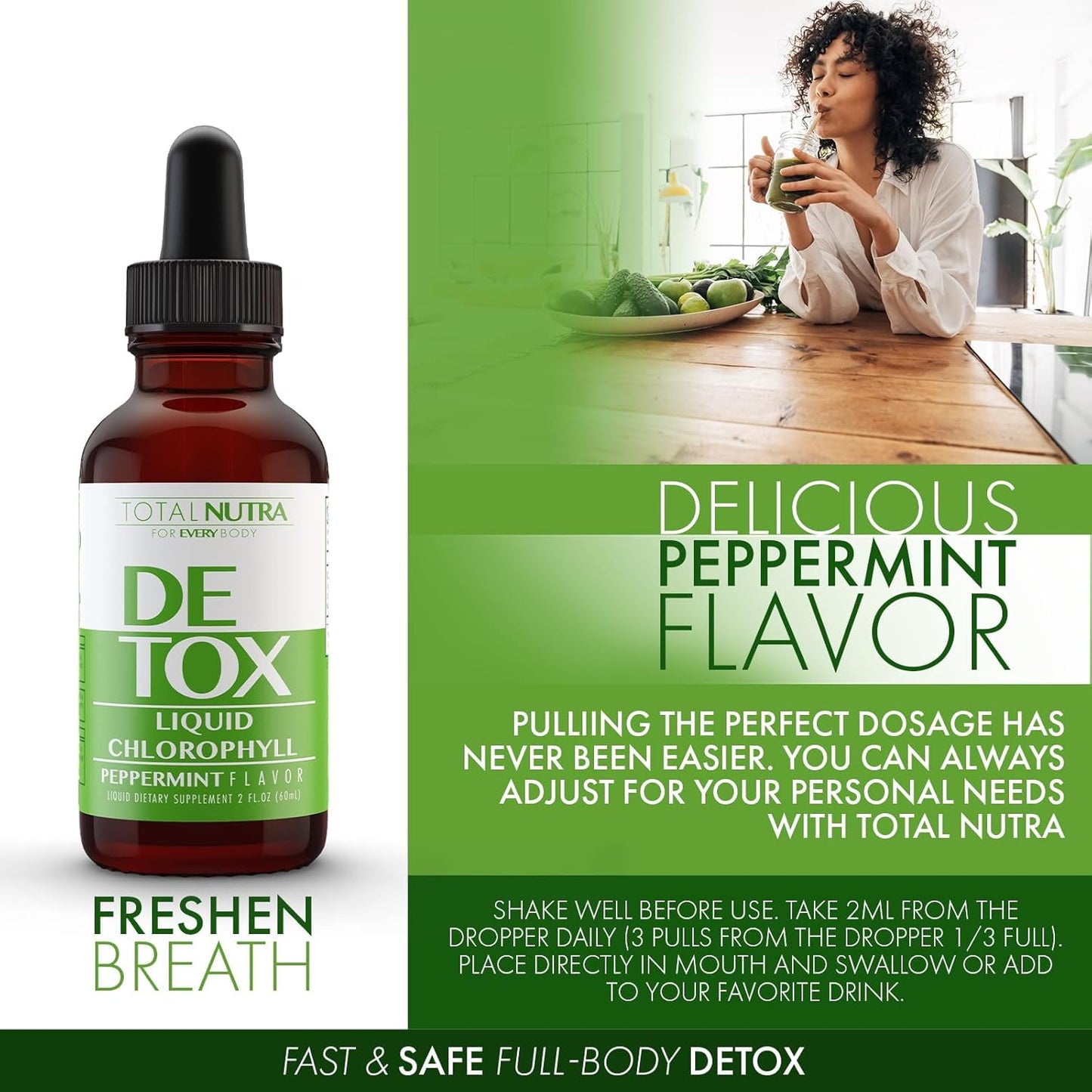 50mg Vegan Liquid Chlorophyll Drops for Energy Boost, Immune Support, Skin Care, Mint Flavor - 2 Pack - Non-GMO, Gluten Free