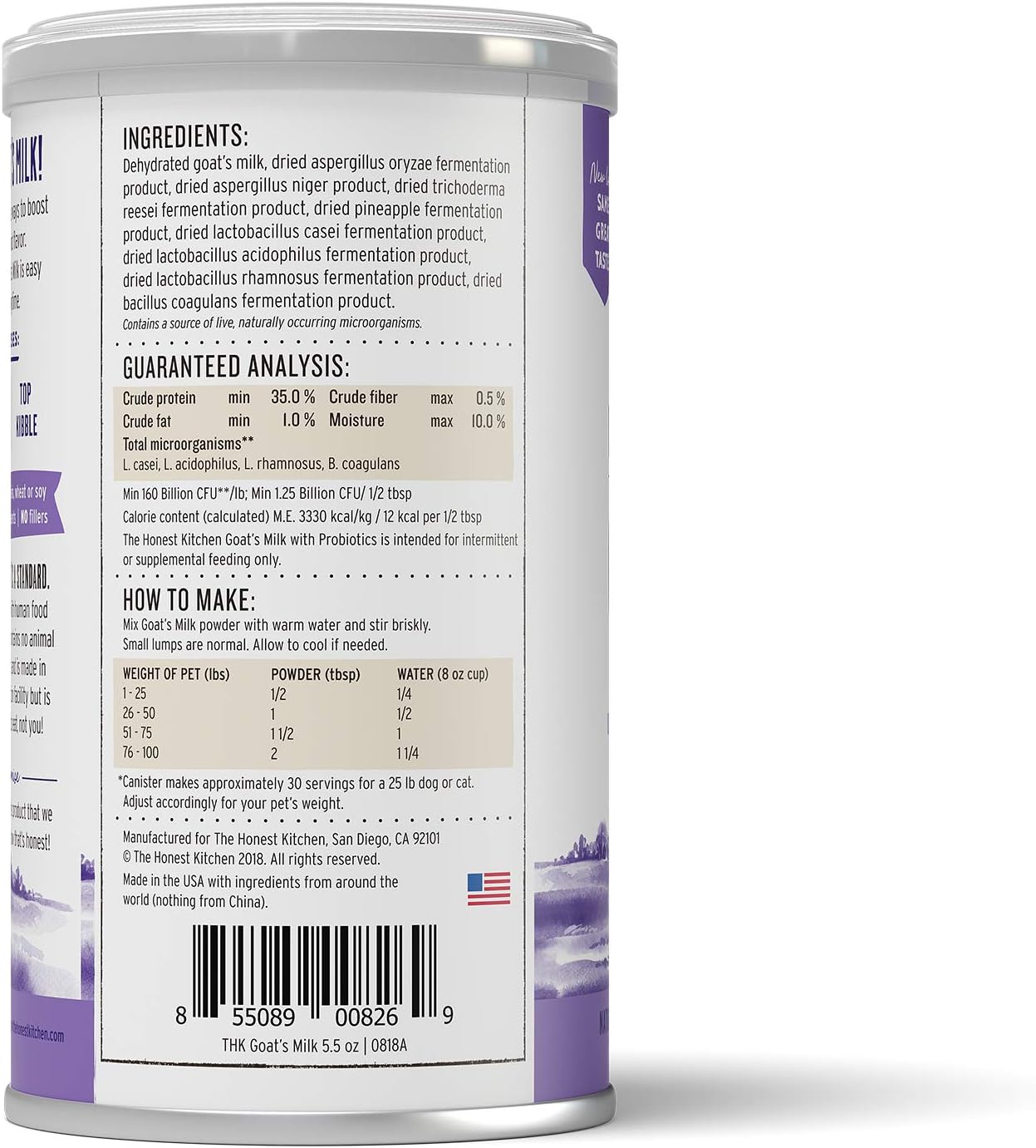 5.2 Ounces Honest Kitchen Instant Goat's Milk with Probiotics for Dogs and Cats