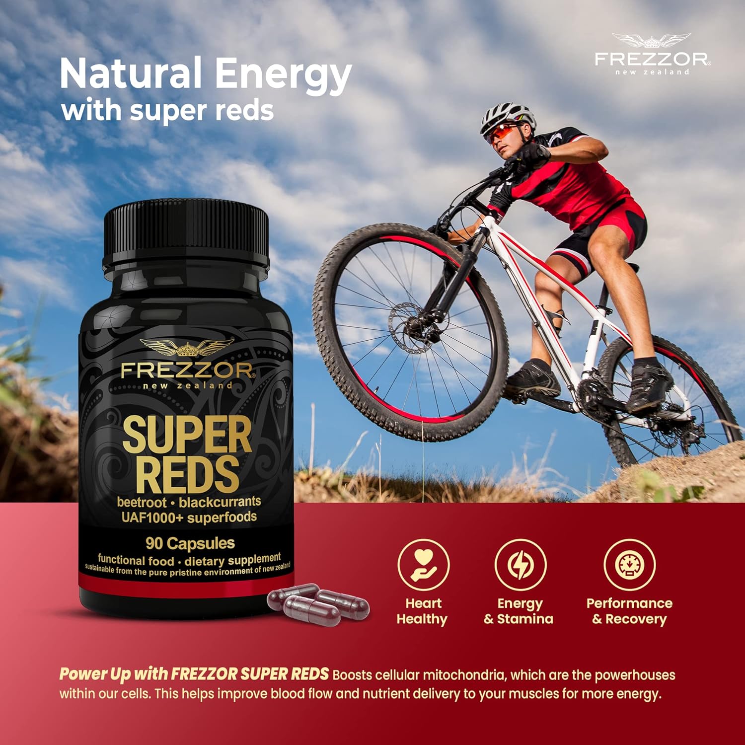 540 Capsules of FREZZOR Super Reds with UAF1000+ for Natural Energy and Antioxidants