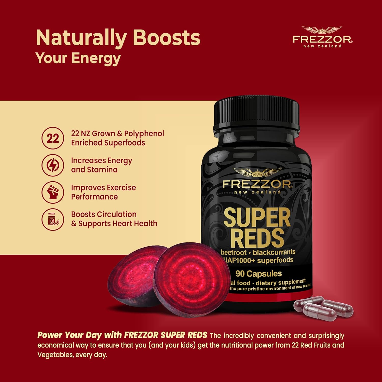 540 Capsules of FREZZOR Super Reds with UAF1000+ for Natural Energy and Antioxidants