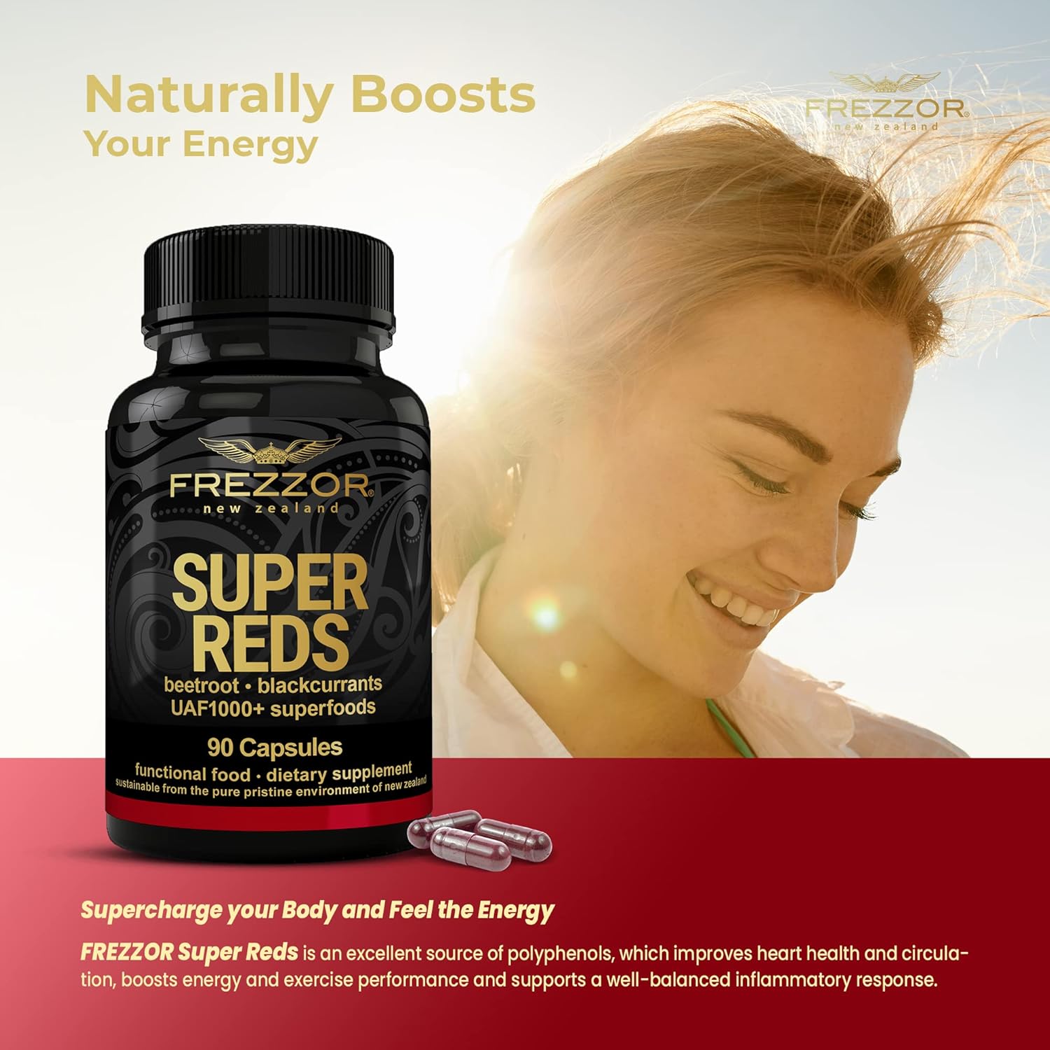 540 Capsules of FREZZOR Super Reds with UAF1000+ for Natural Energy and Antioxidants