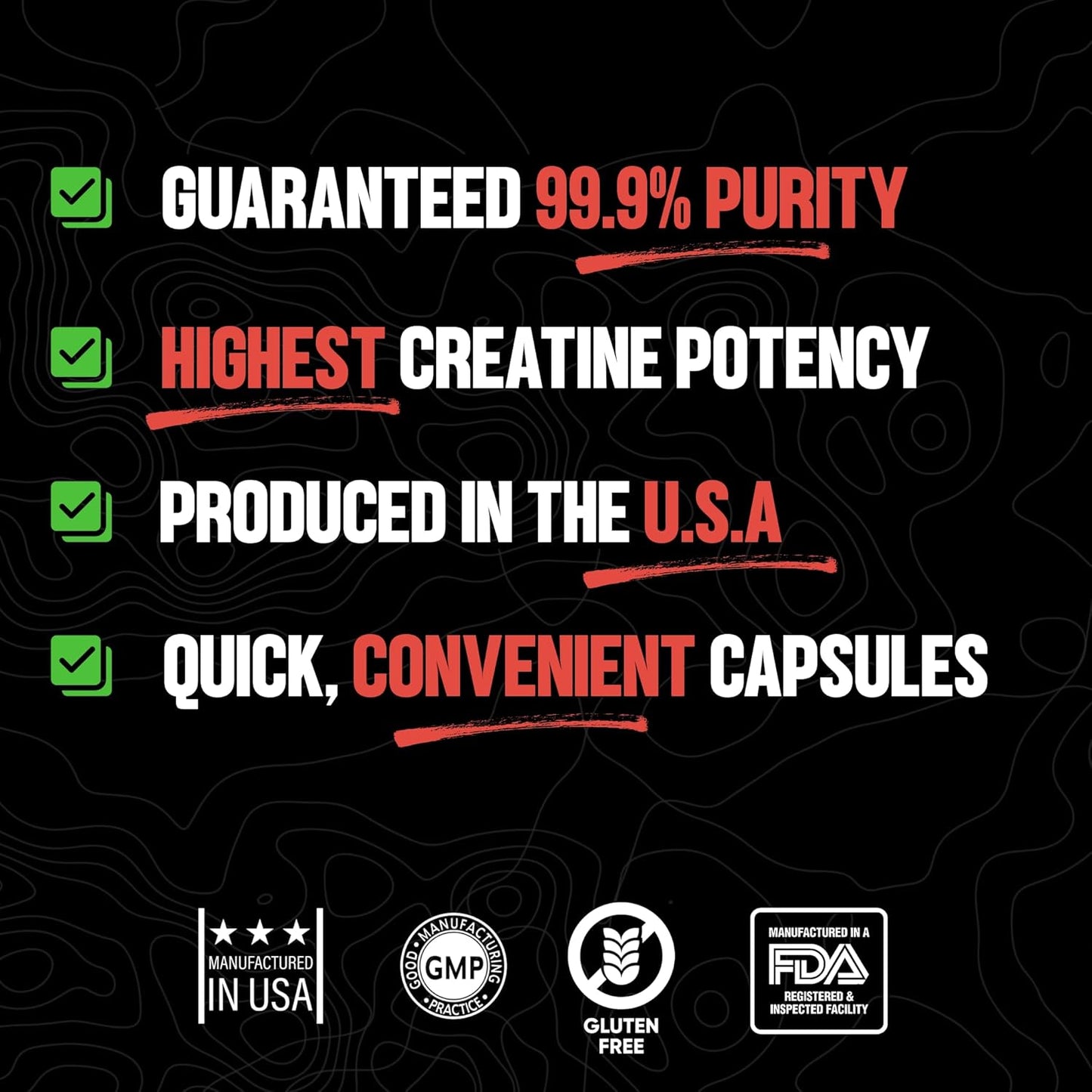 5g Creatine Monohydrate Capsules for Lean Muscle Growth & Recovery, Tested for Purity, Men & Women, Convenient Dosage