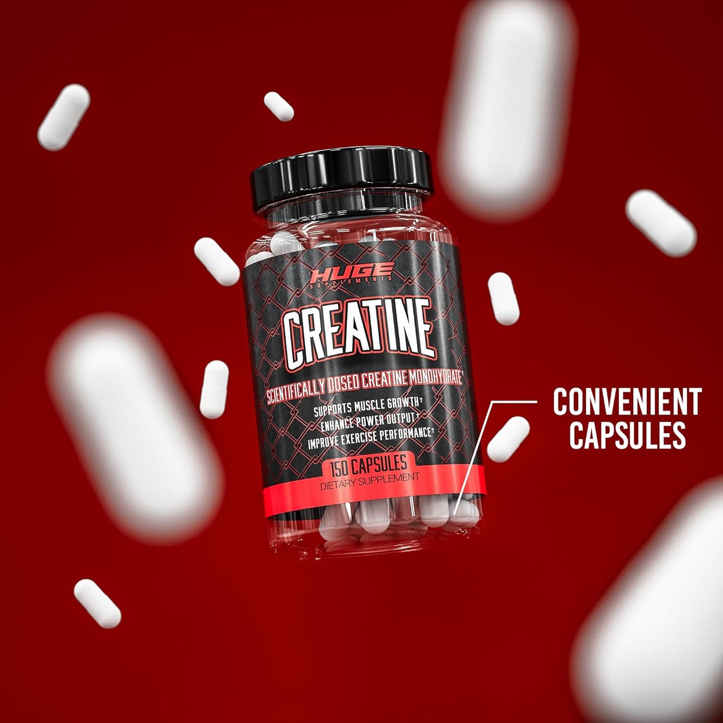 5g Creatine Monohydrate Capsules for Lean Muscle Growth & Recovery, Tested for Purity, Men & Women, Convenient Dosage