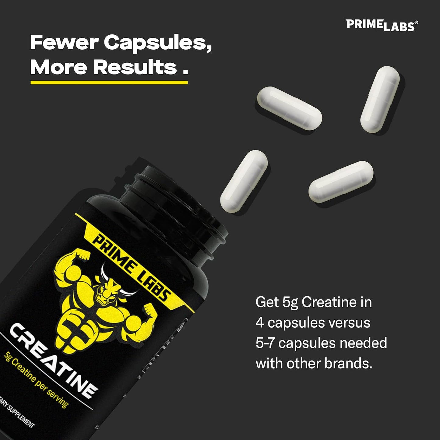5g Creatine Monohydrate Capsules for Muscle Growth & Recovery - Prime Labs - 120 Count - Men & Women - Brain Function Support