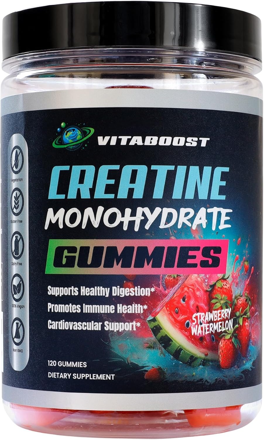 5g Creatine Monohydrate Gummies - Strawberry Watermelon Flavor - Vegan & Halal - USA Made - 30 Servings