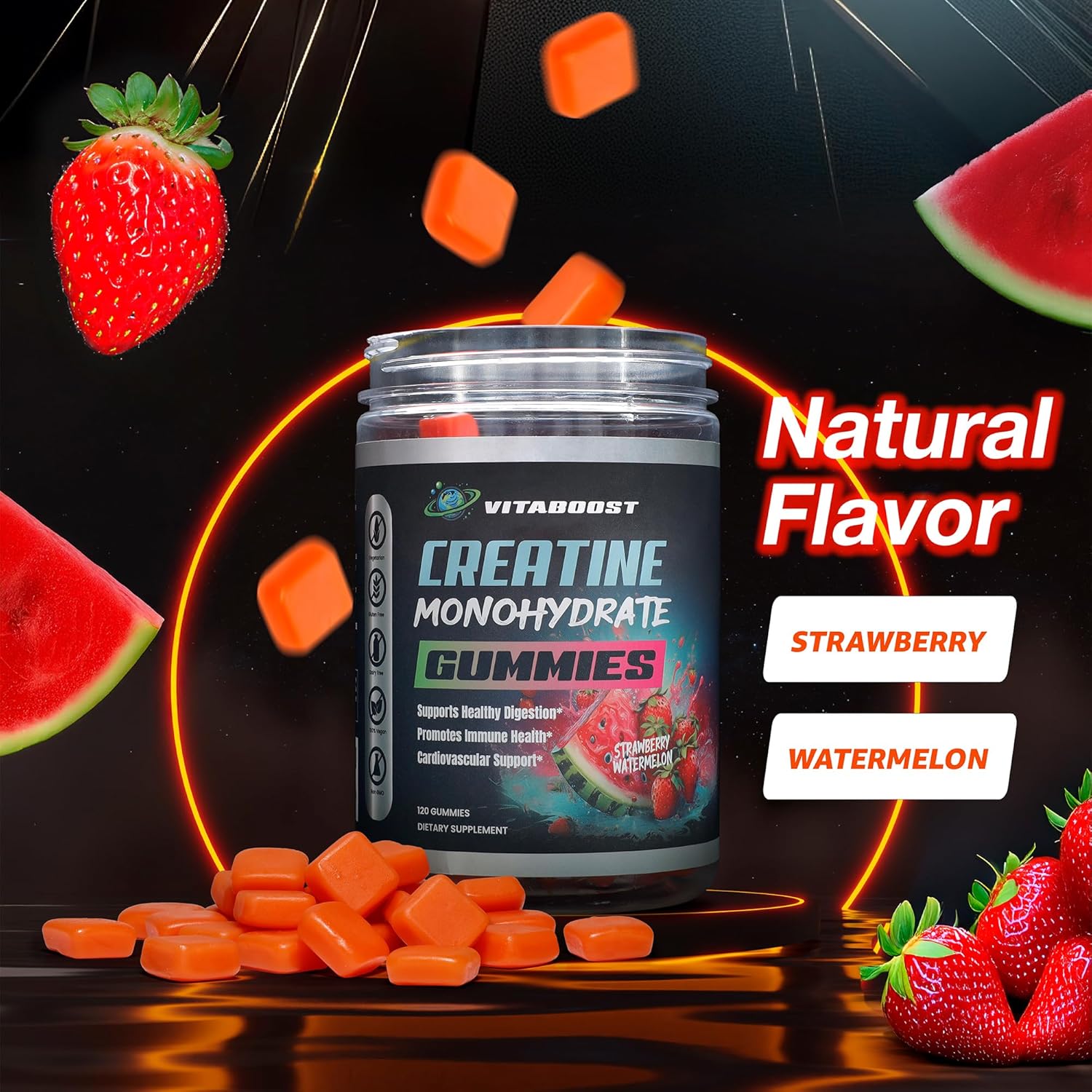 5g Creatine Monohydrate Gummies - Strawberry Watermelon Flavor - Vegan & Halal - USA Made - 30 Servings