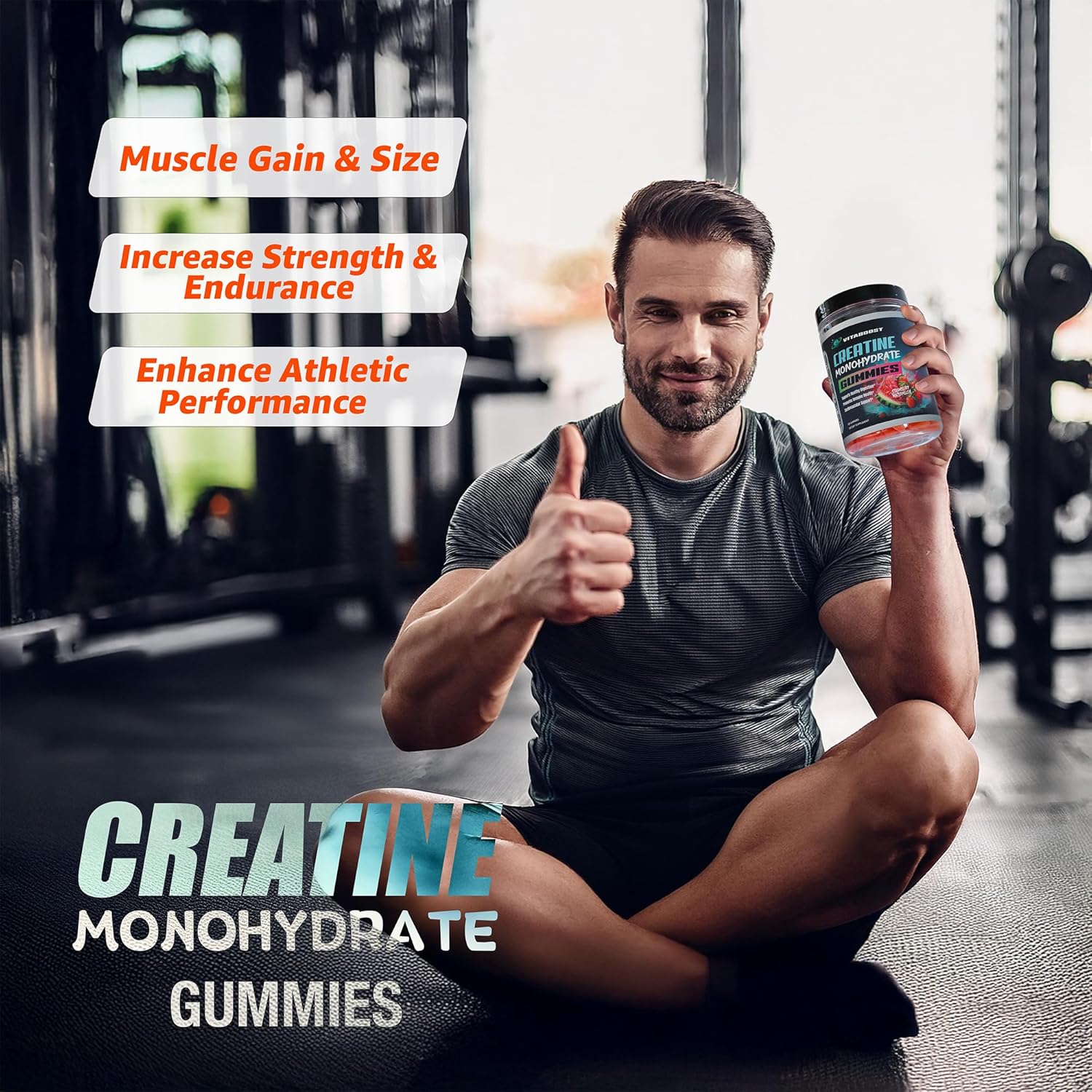 5g Creatine Monohydrate Gummies - Strawberry Watermelon Flavor - Vegan & Halal - USA Made - 30 Servings