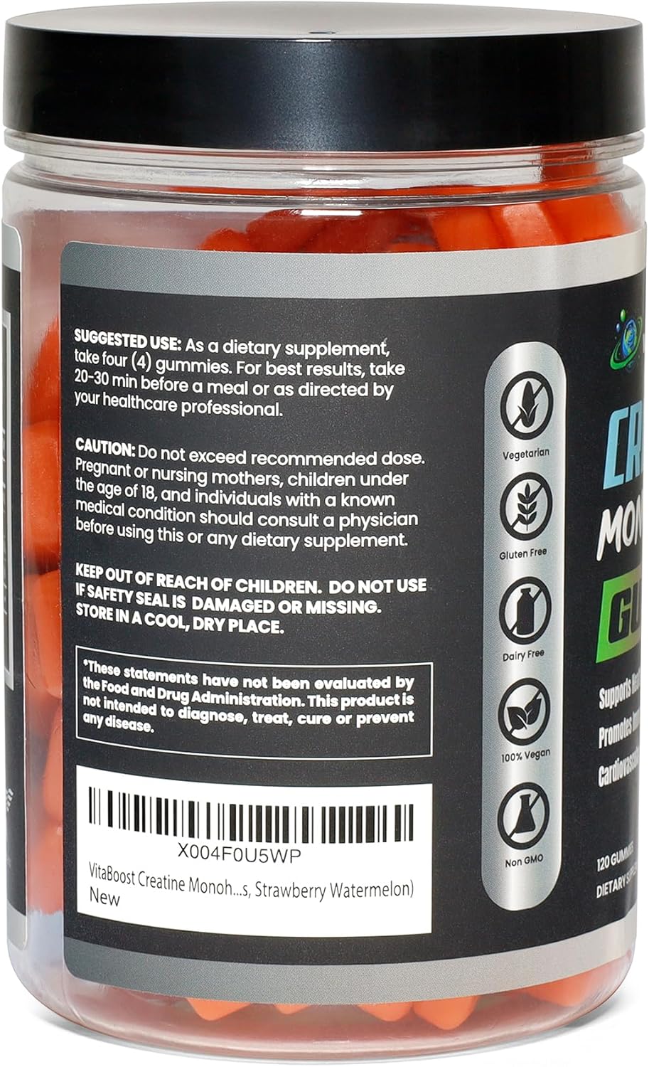 5g Creatine Monohydrate Gummies - Strawberry Watermelon Flavor - Vegan & Halal - USA Made - 30 Servings