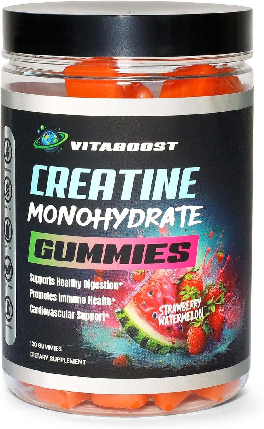 5g Creatine Monohydrate Gummies - Strawberry Watermelon Flavor - Vegan & Halal - USA Made - 30 Servings