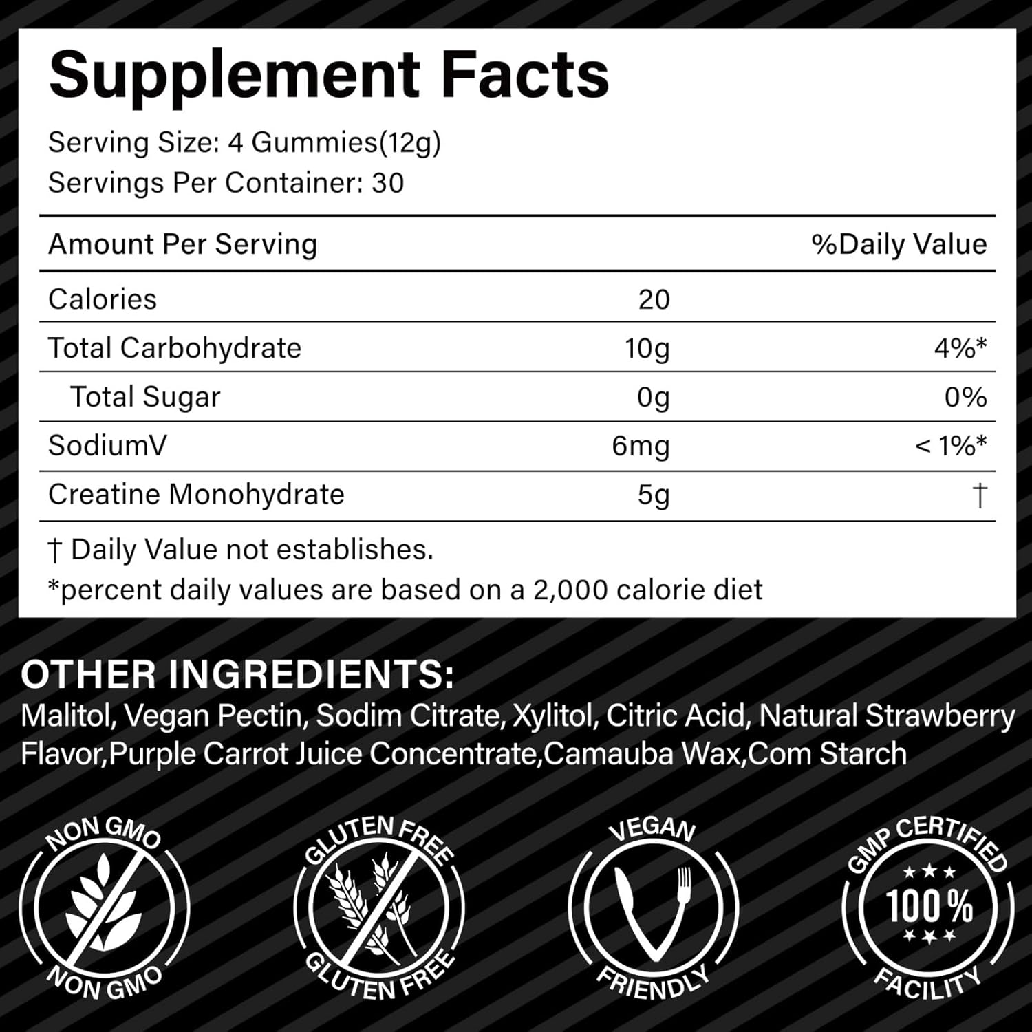 5g Creatine Monohydrate Gummies for Muscle Support and Energy Boost - Gluten-Free Strawberry Flavor - GMP Certified for Men and Women
