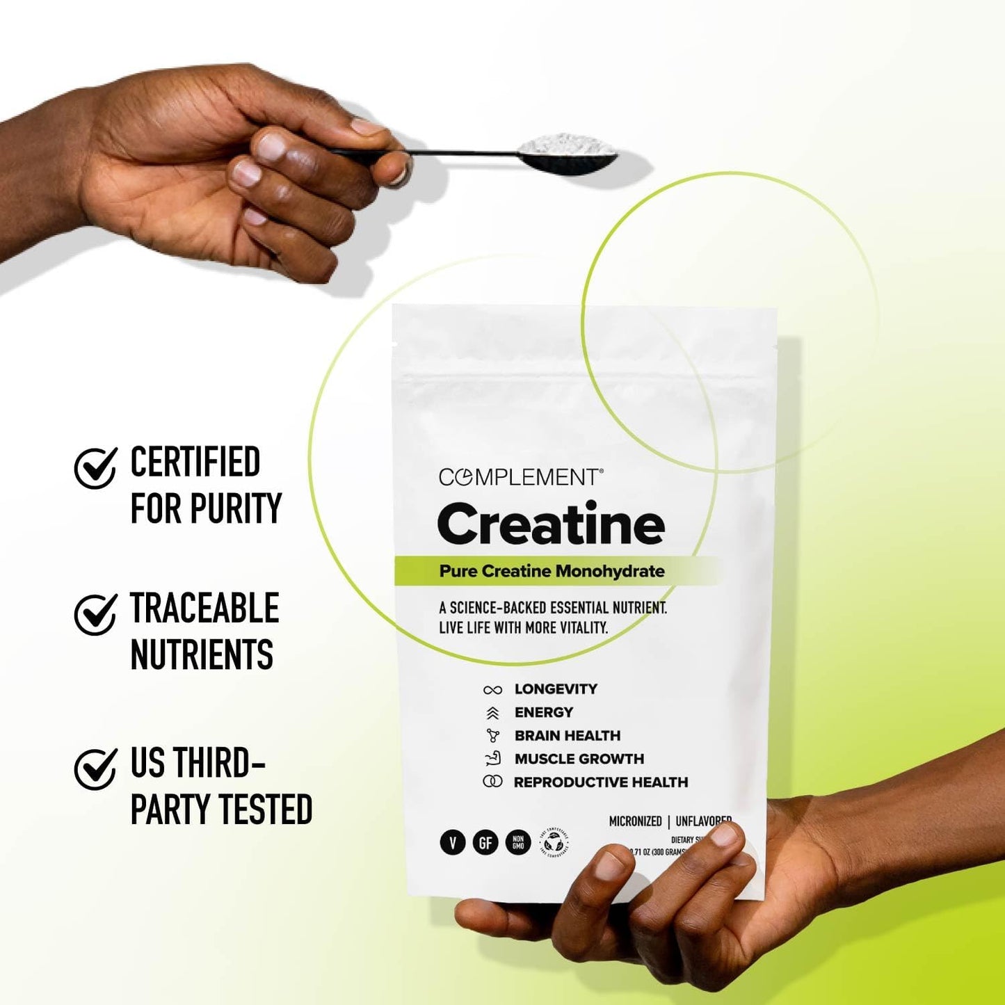 5g Creatine Monohydrate Powder for Pre & Post Workout - Muscle Recovery & Brain Health - 60 Servings - Vegan & Unflavored