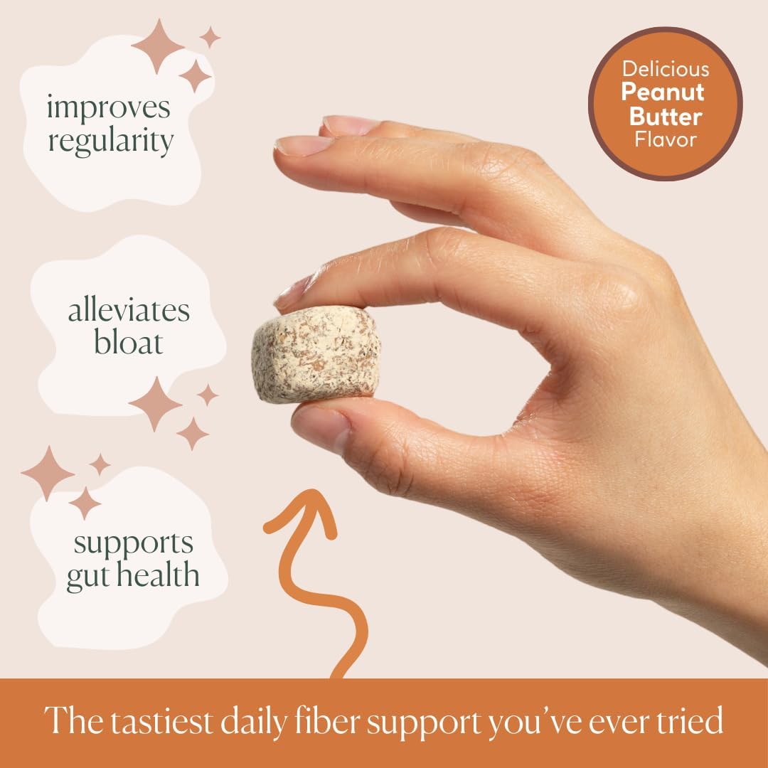 5g Daily Fiber Bite Supplement for Regularity, Digestion, and Gut Health - All Natural Peanut Butter Cacao Flavor - 30 Servings