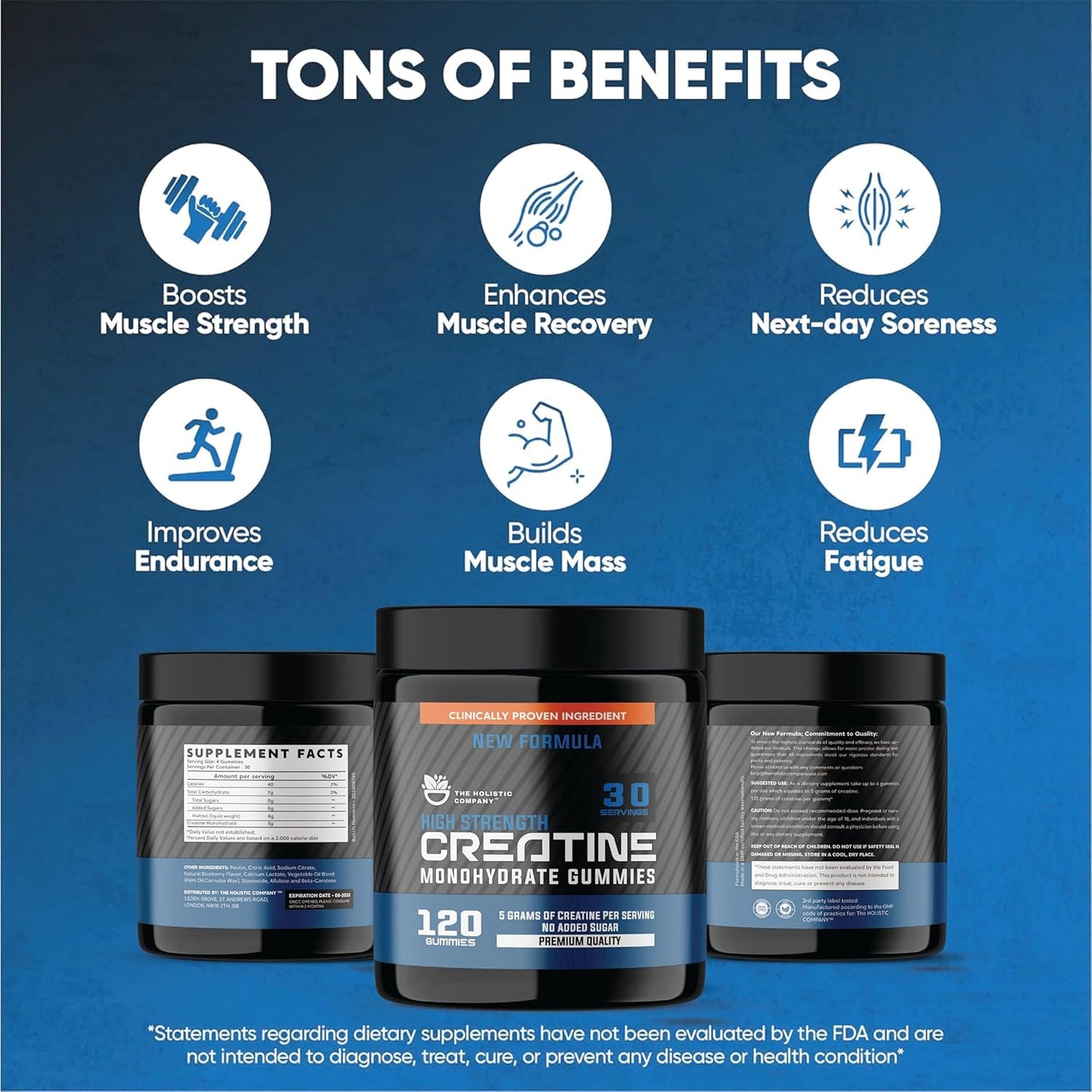5g High Strength Blueberry Flavored Creatine Monohydrate Gummies for Pre Workout - The Holistic Company