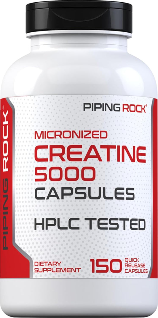 5g Micronized Creatine Monohydrate Capsules | Non-GMO, Gluten Free Supplement by Piping Rock