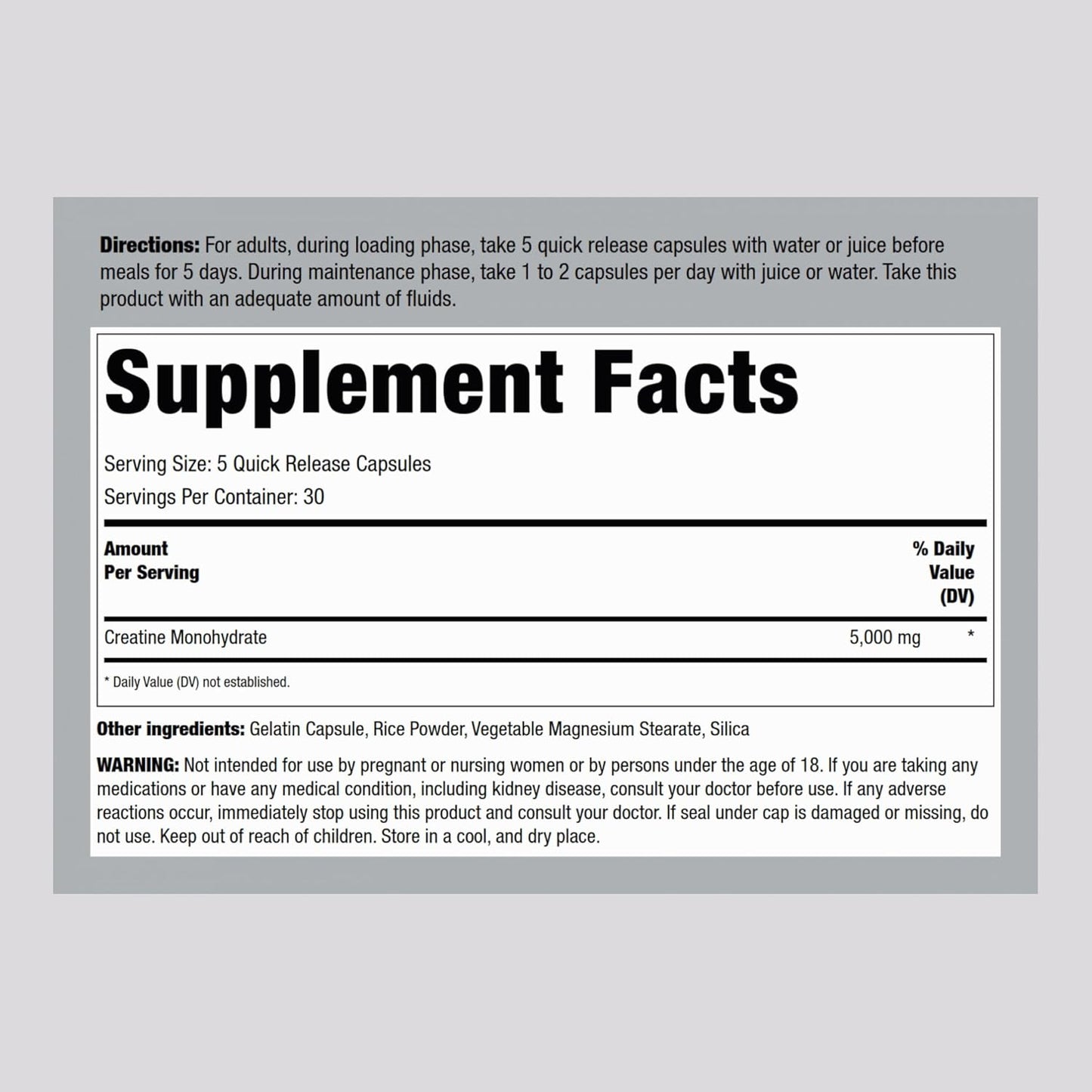 5g Micronized Creatine Monohydrate Capsules | Non-GMO, Gluten Free Supplement by Piping Rock