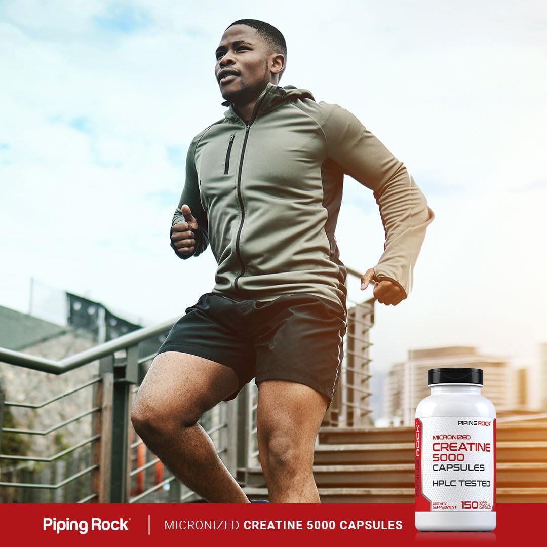 5g Micronized Creatine Monohydrate Capsules | Non-GMO, Gluten Free Supplement by Piping Rock