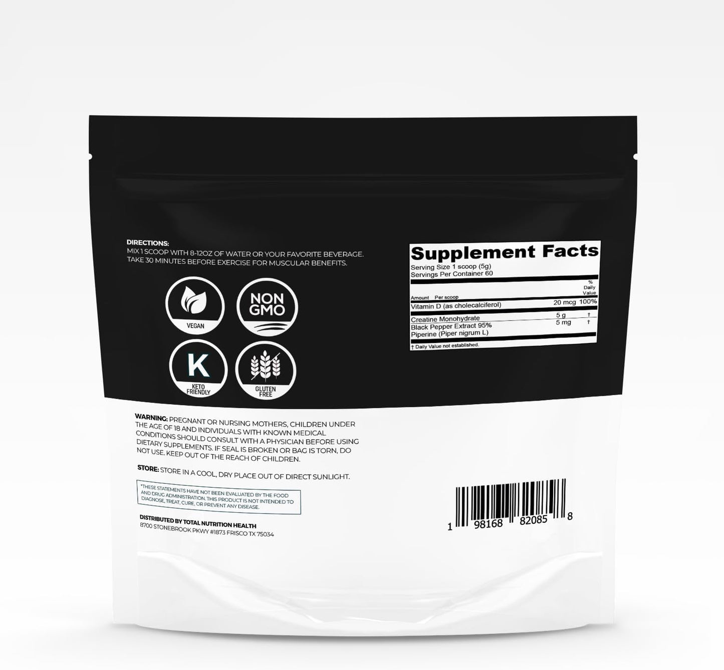 5g Micronized Creatine Monohydrate Powder with Vitamin D and Black Pepper Extract for Enhanced Muscle Performance and Energy Boost