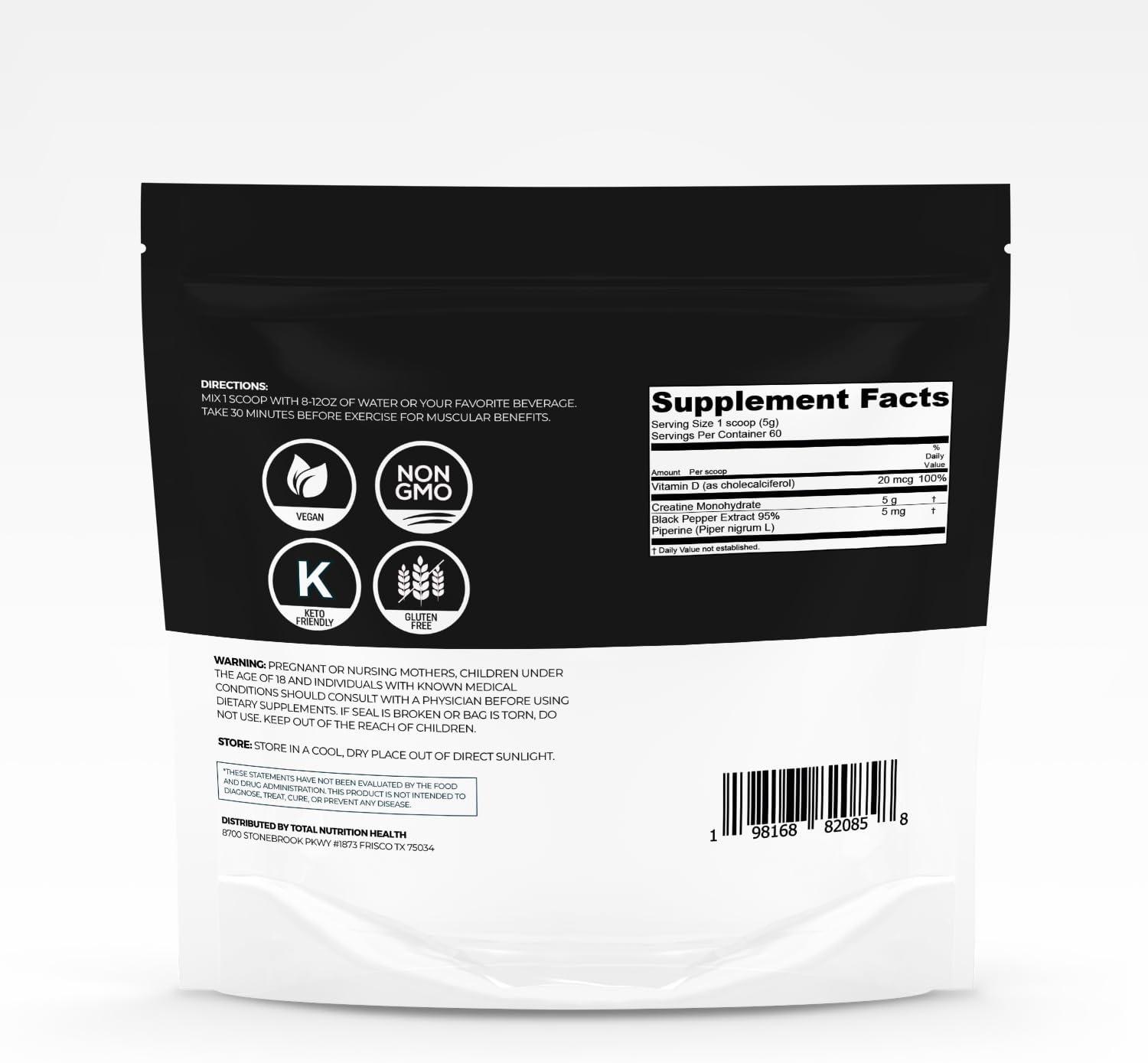 5g Micronized Creatine Monohydrate Powder with Vitamin D and Black Pepper Extract for Enhanced Muscle Performance and Energy Boost