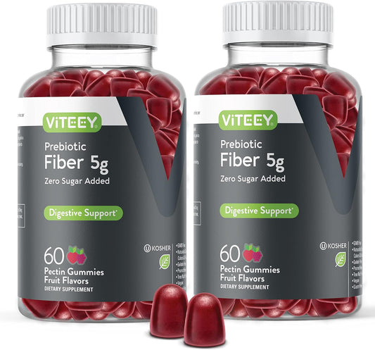 5g Viteey Prebiotic Fiber Gummies for Adults - Vegan & Gelatin Free - Chewable Fruit Flavored Gummy for Digestive Health & Weight Support