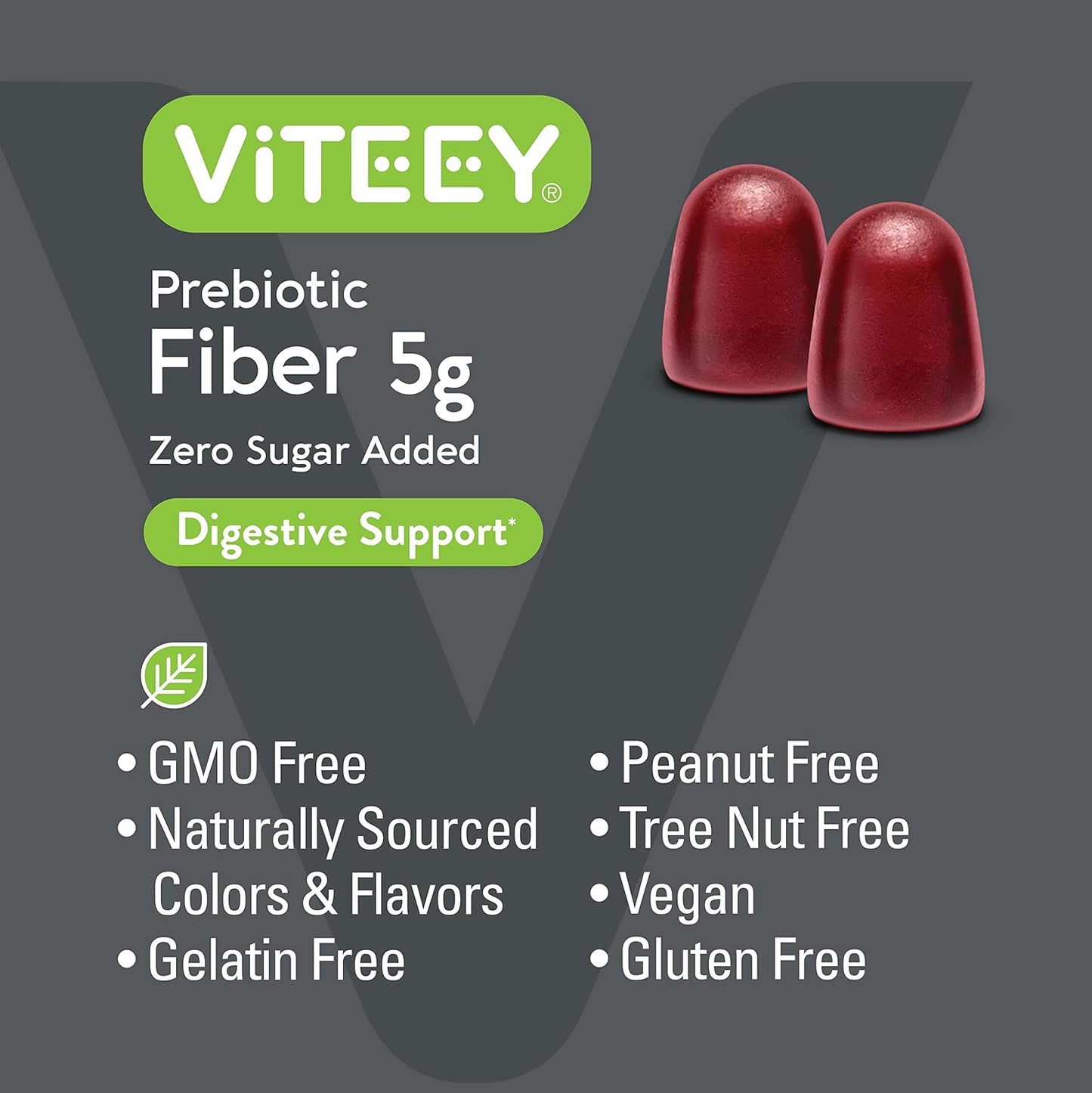 5g Viteey Prebiotic Fiber Gummies for Adults - Vegan & Gelatin Free - Chewable Fruit Flavored Gummy for Digestive Health & Weight Support