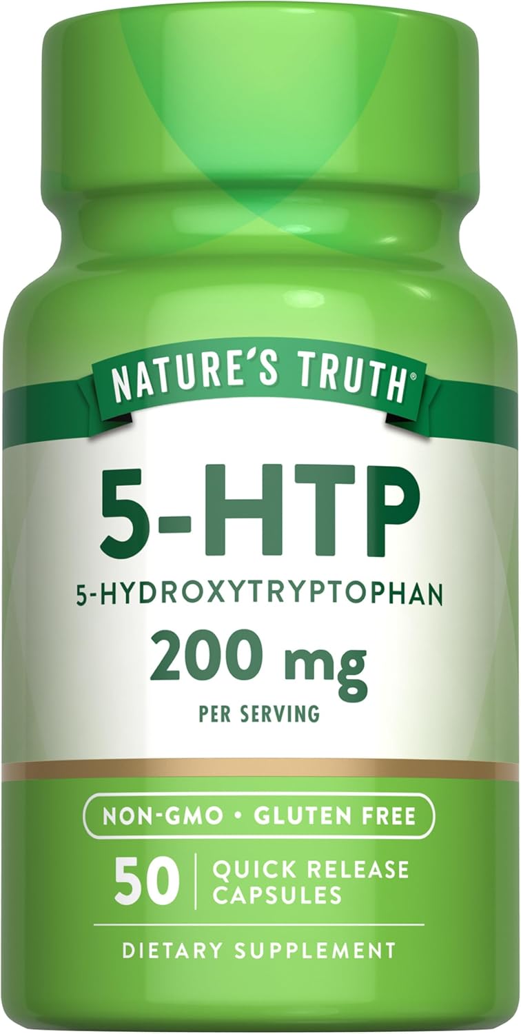 5HTP 200mg Capsules | 50 Count | Natural 5 Hydroxytryptophan Supplement | Non-GMO & Gluten Free