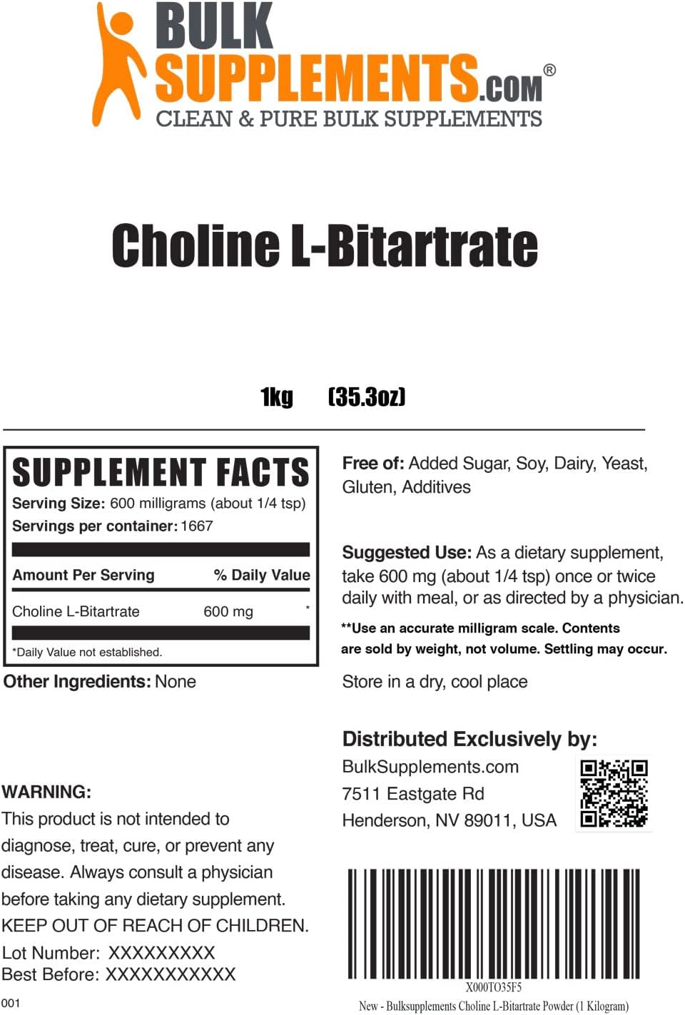 5kg Bulk Choline L-Bitartrate Powder for Cognitive and Liver Support