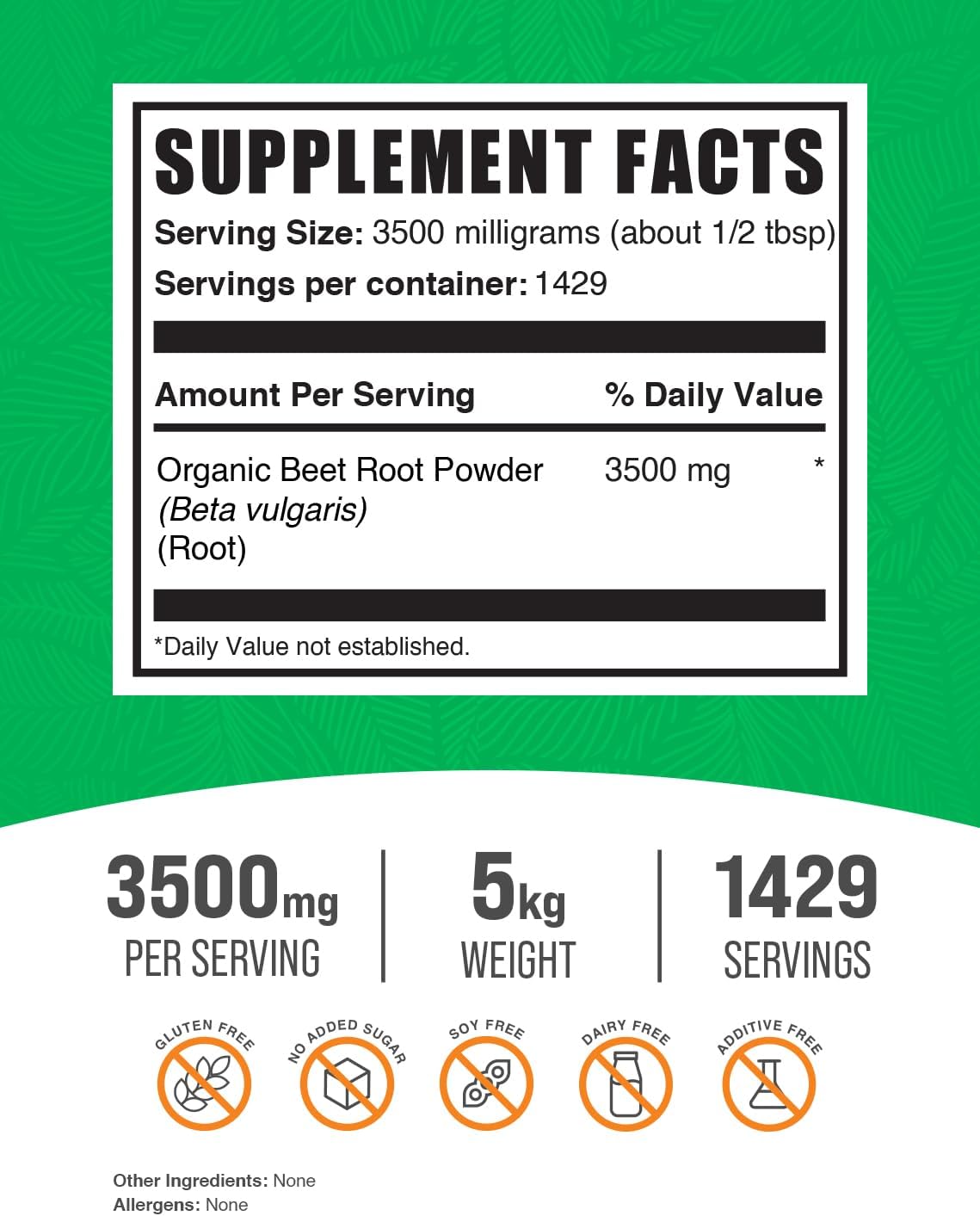 5kg Bulk Organic Beet Root Powder - Superfood Supplement, Vegan & Gluten Free - 3500mg per Serving - Pack of 5