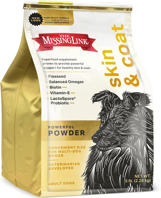 5lb Bag Missing Link Skin & Coat + Probiotics Supplement - Superfood Powder for Dogs, Supports Healthy Skin, Glossy Coat & Hair Growth