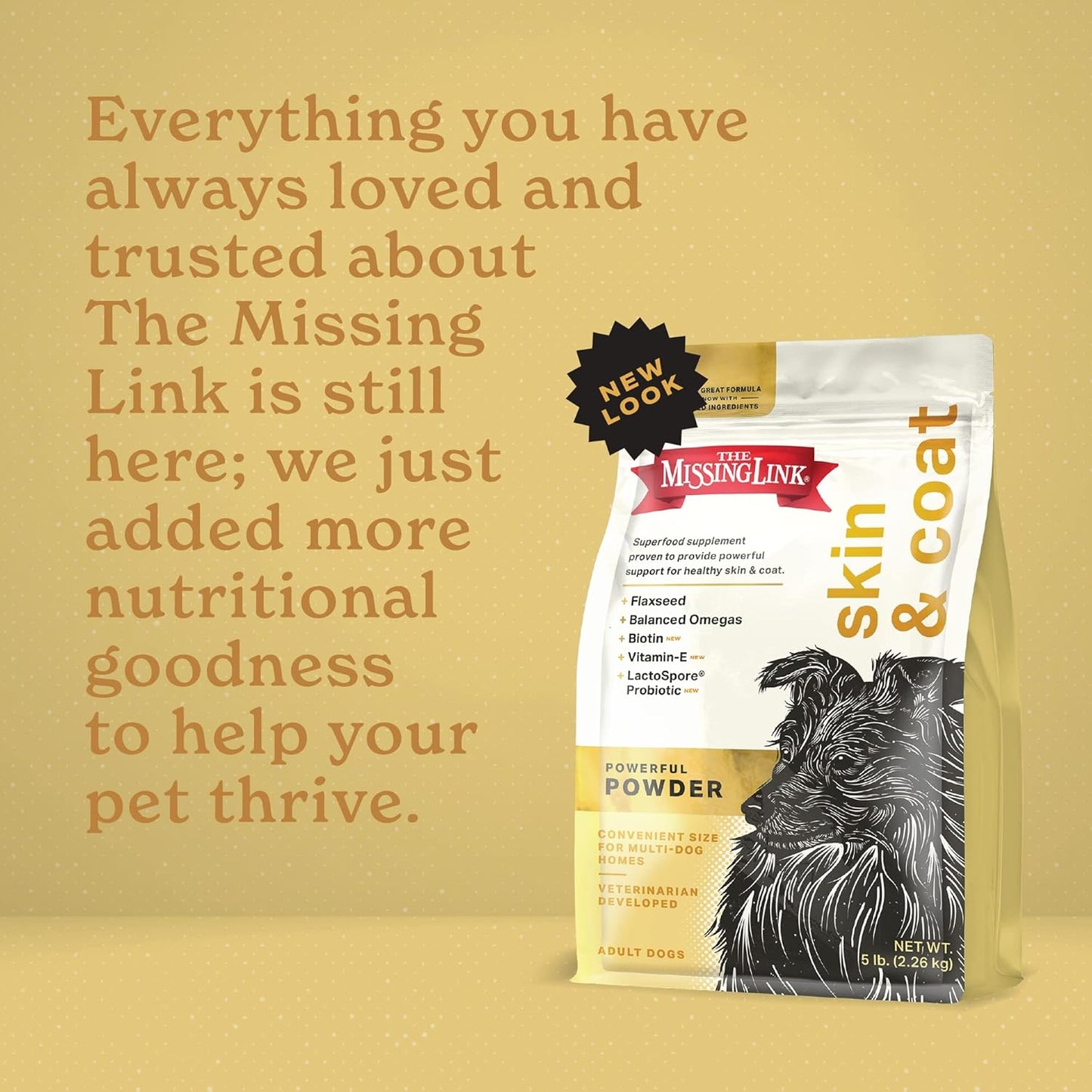 5lb Bag Missing Link Skin & Coat + Probiotics Supplement - Superfood Powder for Dogs, Supports Healthy Skin, Glossy Coat & Hair Growth