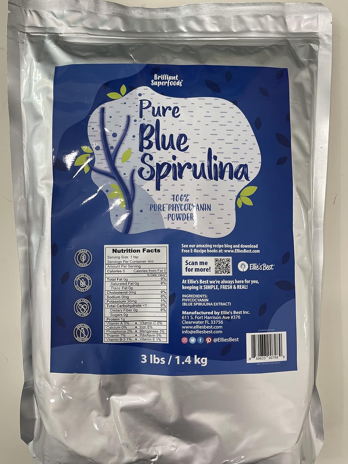 5LB Bulk Organic Blue Spirulina Powder - Vegan Superfood Supplement - Odorless, Non GMO, Gluten-Free, Dairy-Free - Brilliant Blue Food Coloring - Pure Water Extracted by Ellie's Best