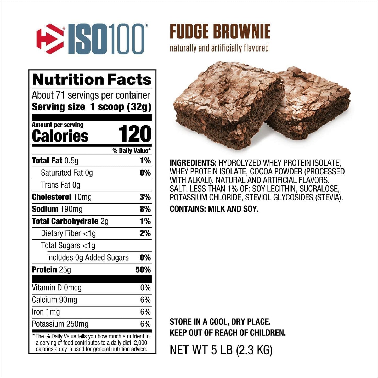 5lb Dymatize ISO 100 Fudge Brownie Hydrolyzed Whey Protein Powder Isolate