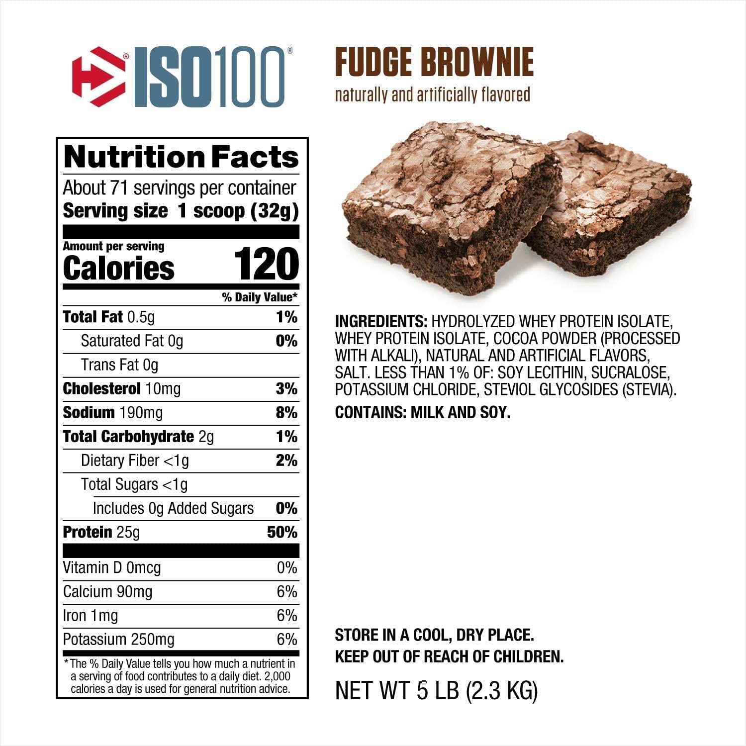 5lb Dymatize ISO 100 Fudge Brownie Hydrolyzed Whey Protein Powder Isolate