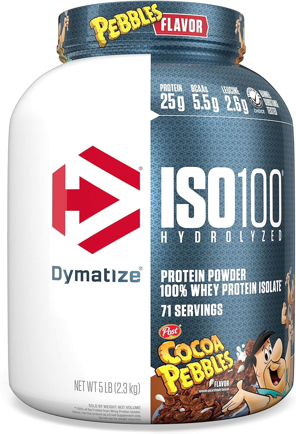 5lb Dymatize ISO100 Hydrolyzed Protein Powder, Cocoa Pebbles Flavor - 25g Protein, 5.5g BCAAs, Gluten Free - Fast Absorbing, Easy Digesting - 71 Servings