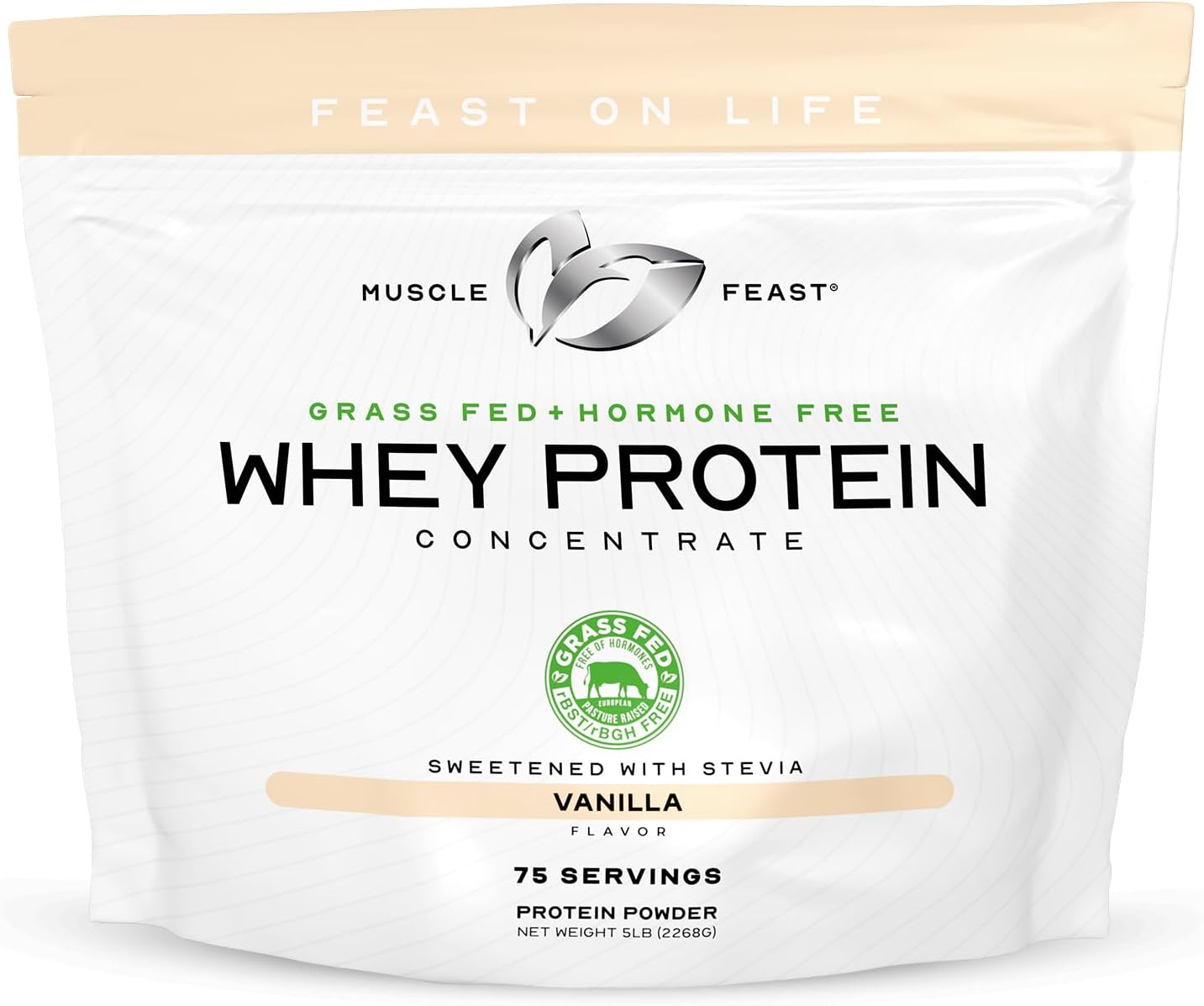 5lb Muscle Feast Grass-Fed Vanilla Whey Protein Concentrate Powder - All Natural, Hormone Free, Pasture Raised