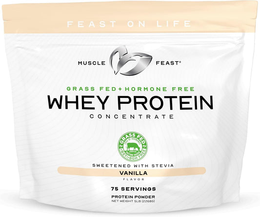 5lb Muscle Feast Grass-Fed Vanilla Whey Protein Concentrate Powder - All Natural, Hormone Free, Pasture Raised