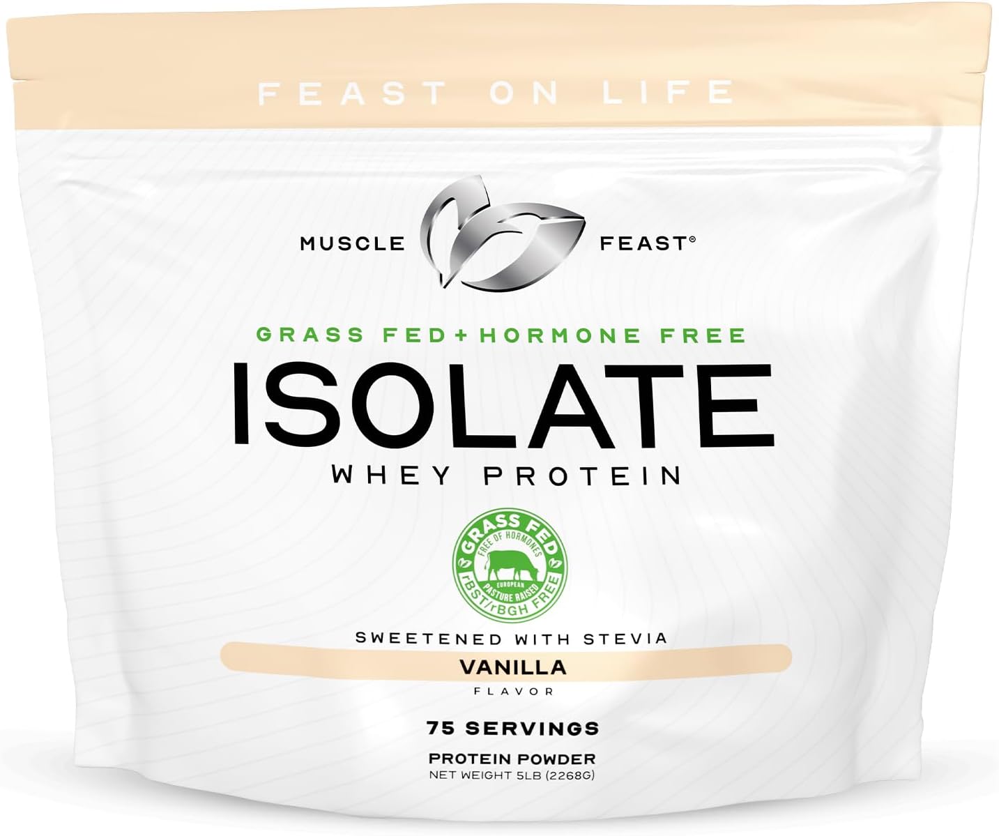 5lb Muscle Feast Grass-Fed Whey Protein Isolate, Vanilla Flavor, Hormone-Free & All-Natural