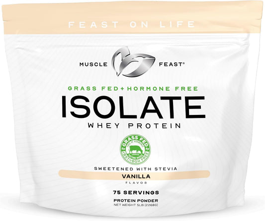 5lb Muscle Feast Grass-Fed Whey Protein Isolate, Vanilla Flavor, Hormone-Free & All-Natural