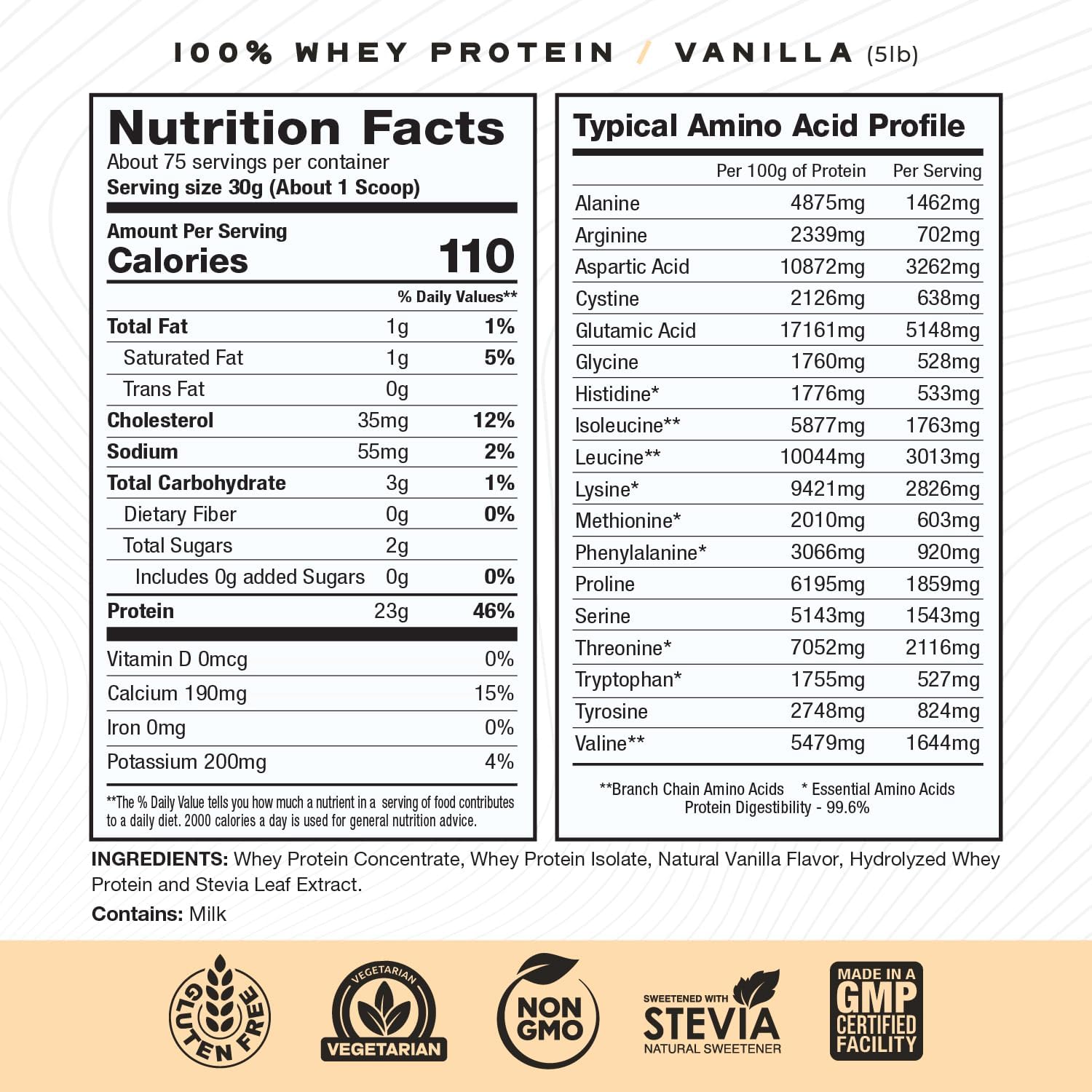 5lb Muscle Feast Grass-Fed Whey Protein, Vanilla Flavor, Hormone-Free & All-Natural