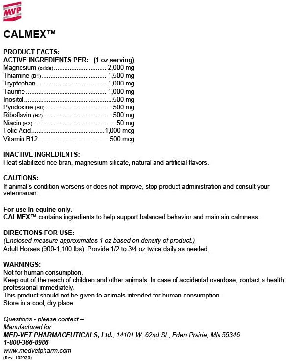 5lb MVP Calmex: Natural Calming Support Supplement for Horses