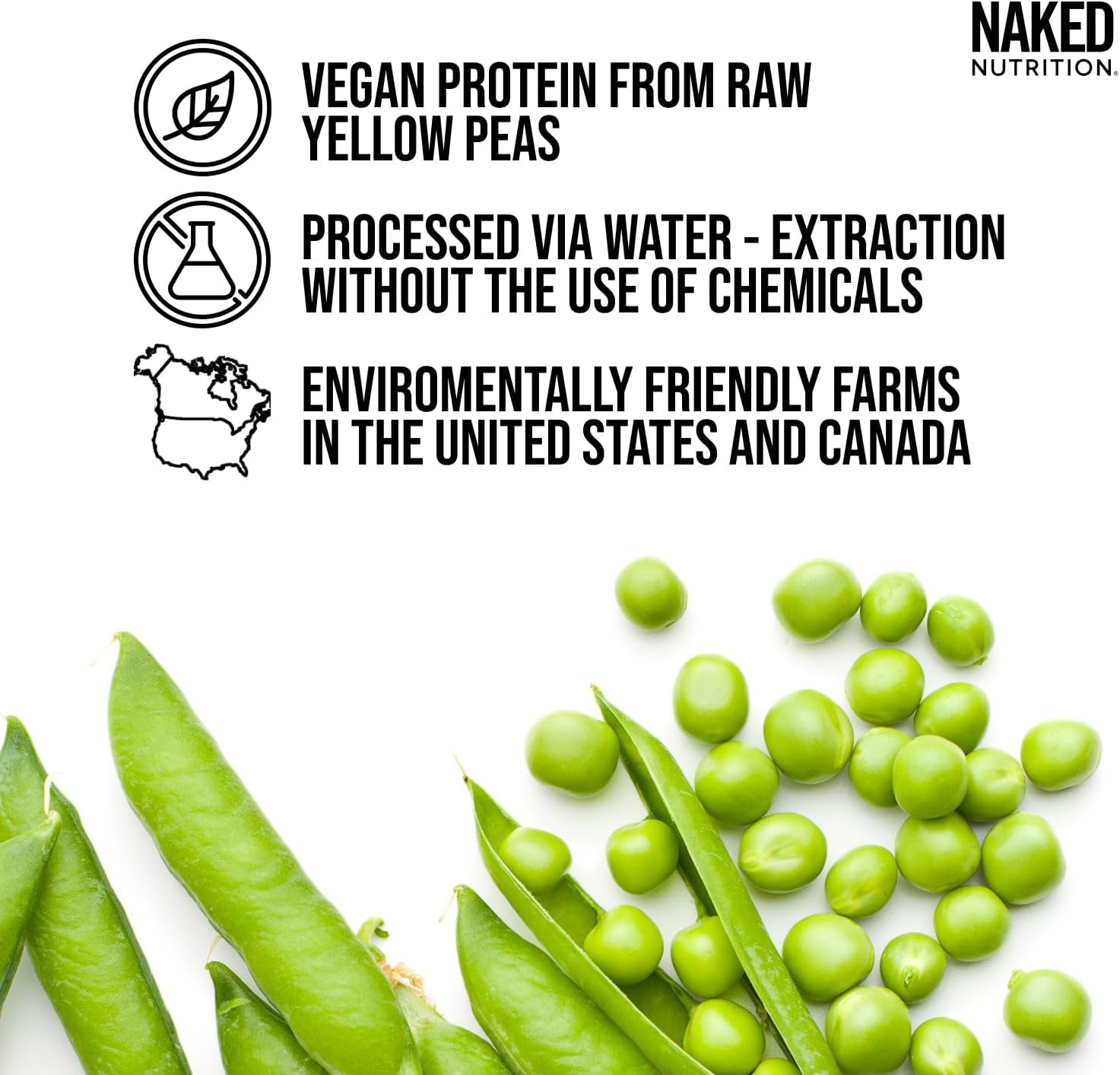 5LB Naked Pea Protein Powder - 100% Vegan Pea Protein Isolate from North American Farms - Unflavored Plant Protein Powder - Easy to Digest - 76 Servings