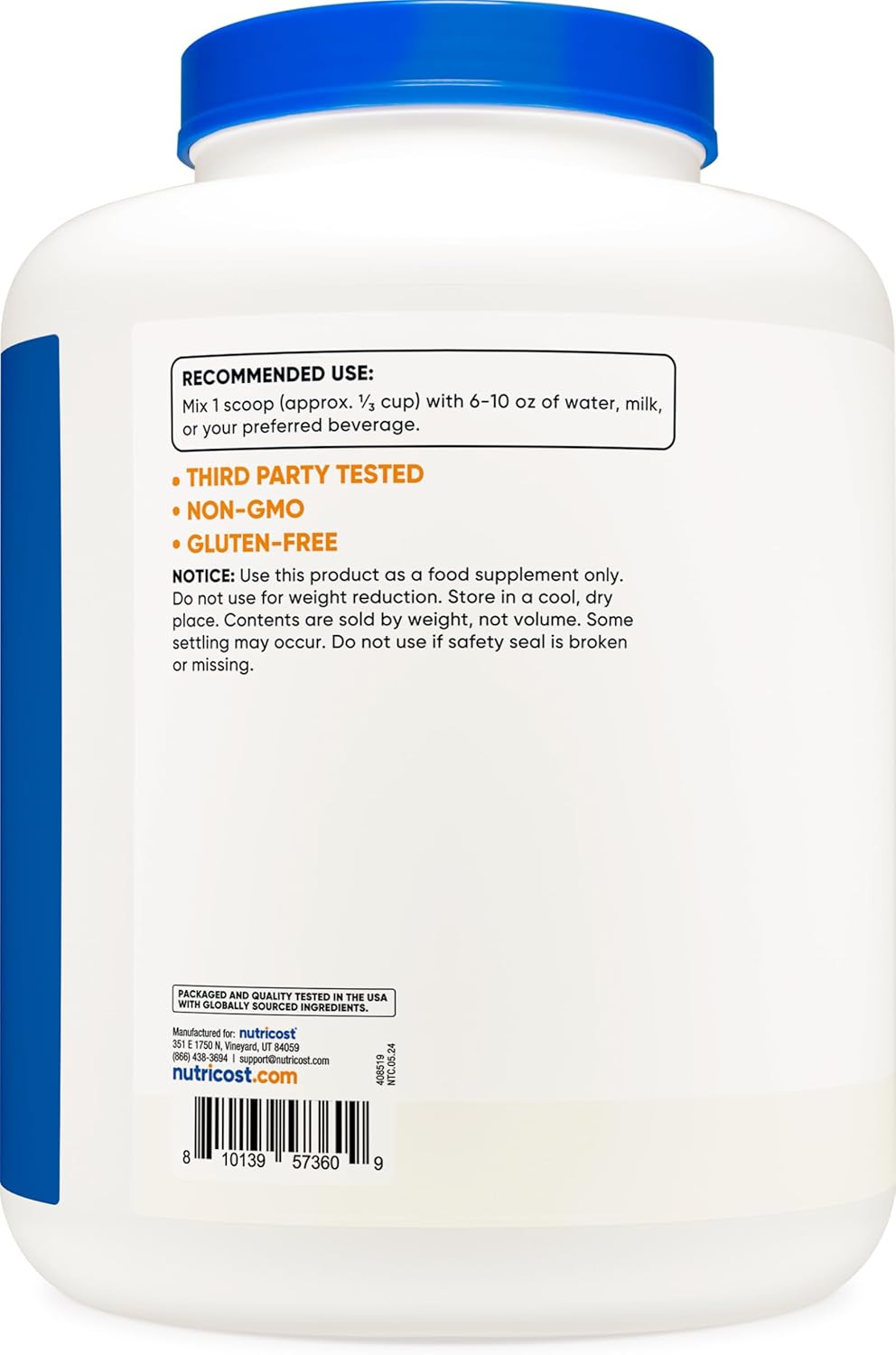 5LB Nutricost Unflavored Whey Protein Isolate Powder - High-Quality Protein Supplement