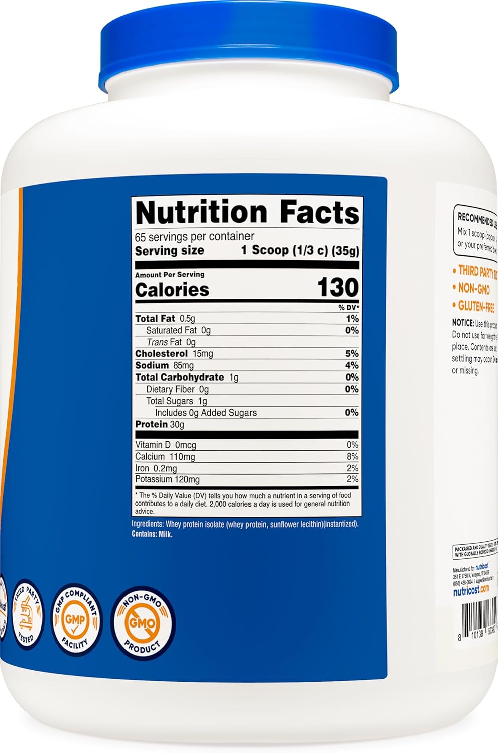 5LB Nutricost Unflavored Whey Protein Isolate Powder - High-Quality Protein Supplement