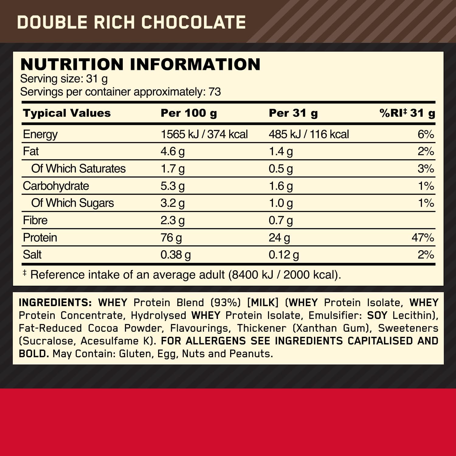 5lb Optimum Nutrition Gold Standard 100% Whey Protein Powder - Double Rich Chocolate