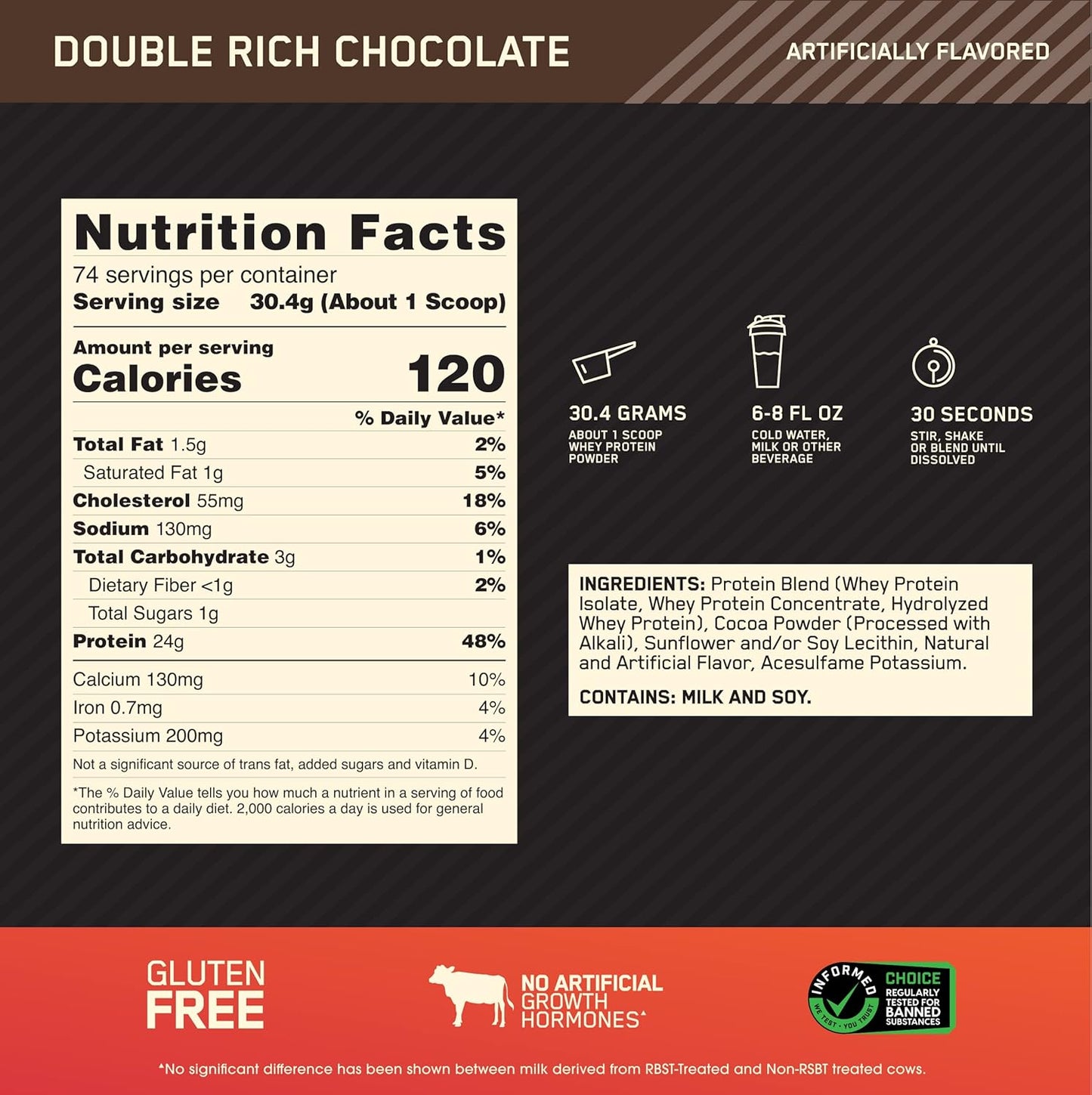 5lb Optimum Nutrition Gold Standard 100% Whey Protein Powder - Double Rich Chocolate