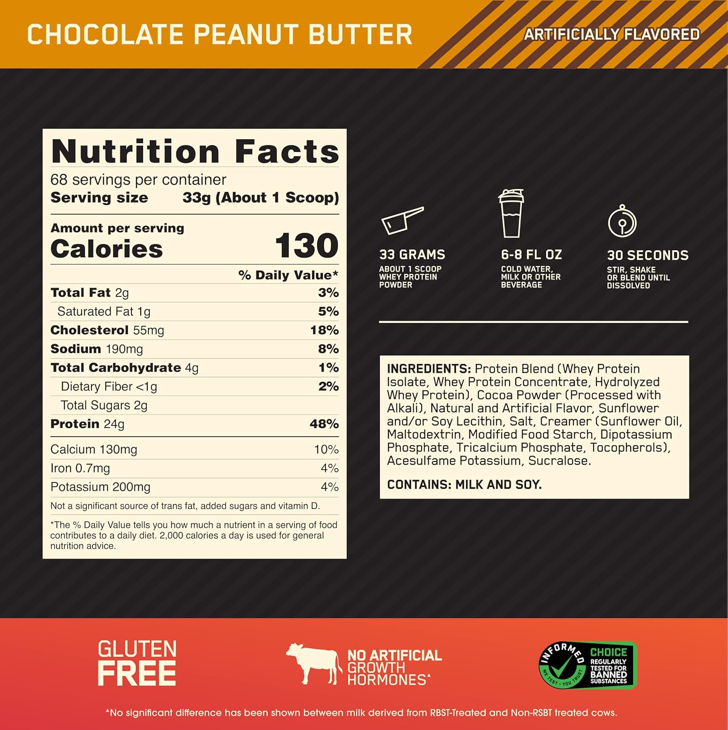 5lb Optimum Nutrition Gold Standard 100% Whey Protein Powder - Chocolate Peanut Butter - Varying Packaging