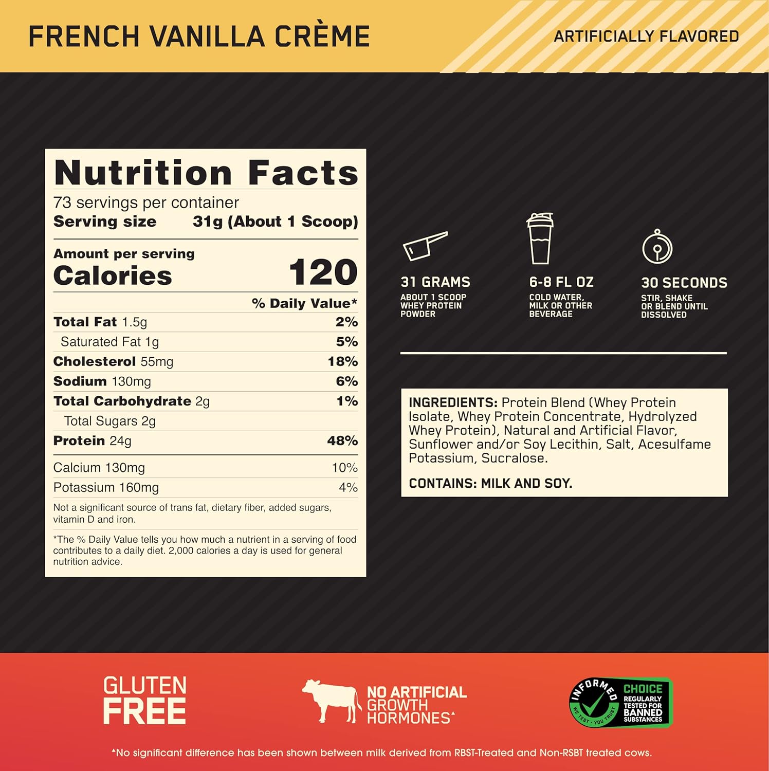 5lb Optimum Nutrition Gold Standard 100% Whey Protein Powder - French Vanilla Crème - Packaging Variation