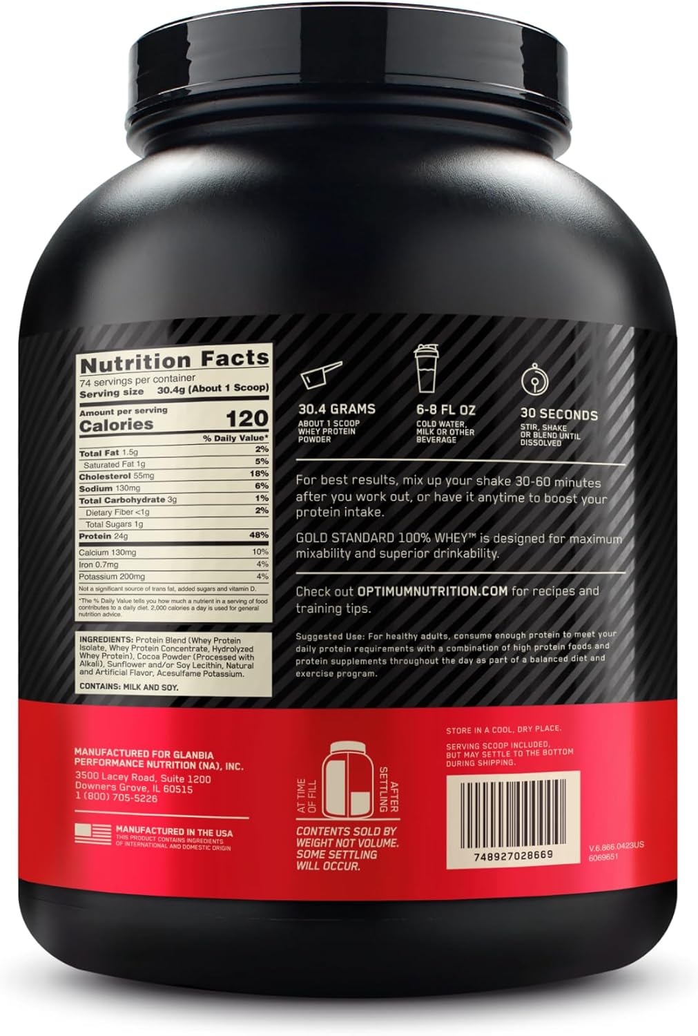 5lb Optimum Nutrition Gold Standard 100% Whey Protein Powder - Double Rich Chocolate