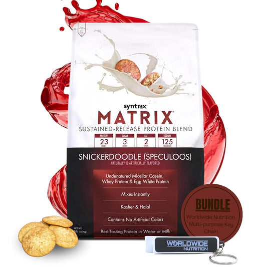 5lb Snickerdoodle Protein Powder Bundle: Syntrax Matrix Casein & Whey Protein with Worldwide Nutrition Keychain